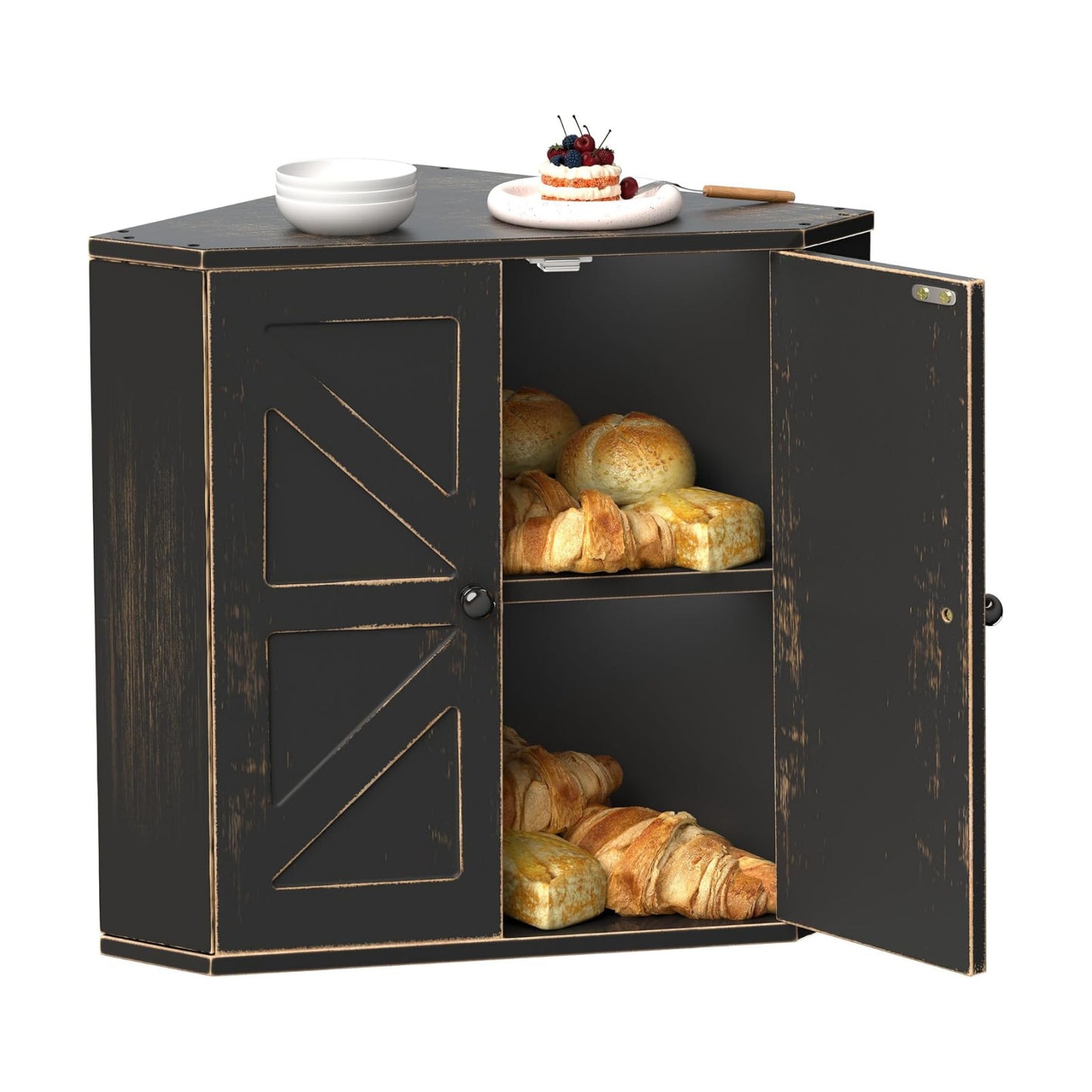 Corner Bread Box for Kitchen Countertop, Storage Container for Homemade Bread, Double Layer BreadBox, Large Capacity