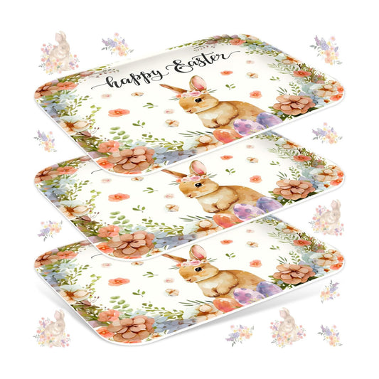 JarThenaAMCS 3Pcs Easter Serving Trays 13 x 10 Inch Watercolor Bunny Egg Flower Platter Vintage Spring Rabbit Serving Dishes for Serving Food Snacks Cookies Dessert Party Supplies