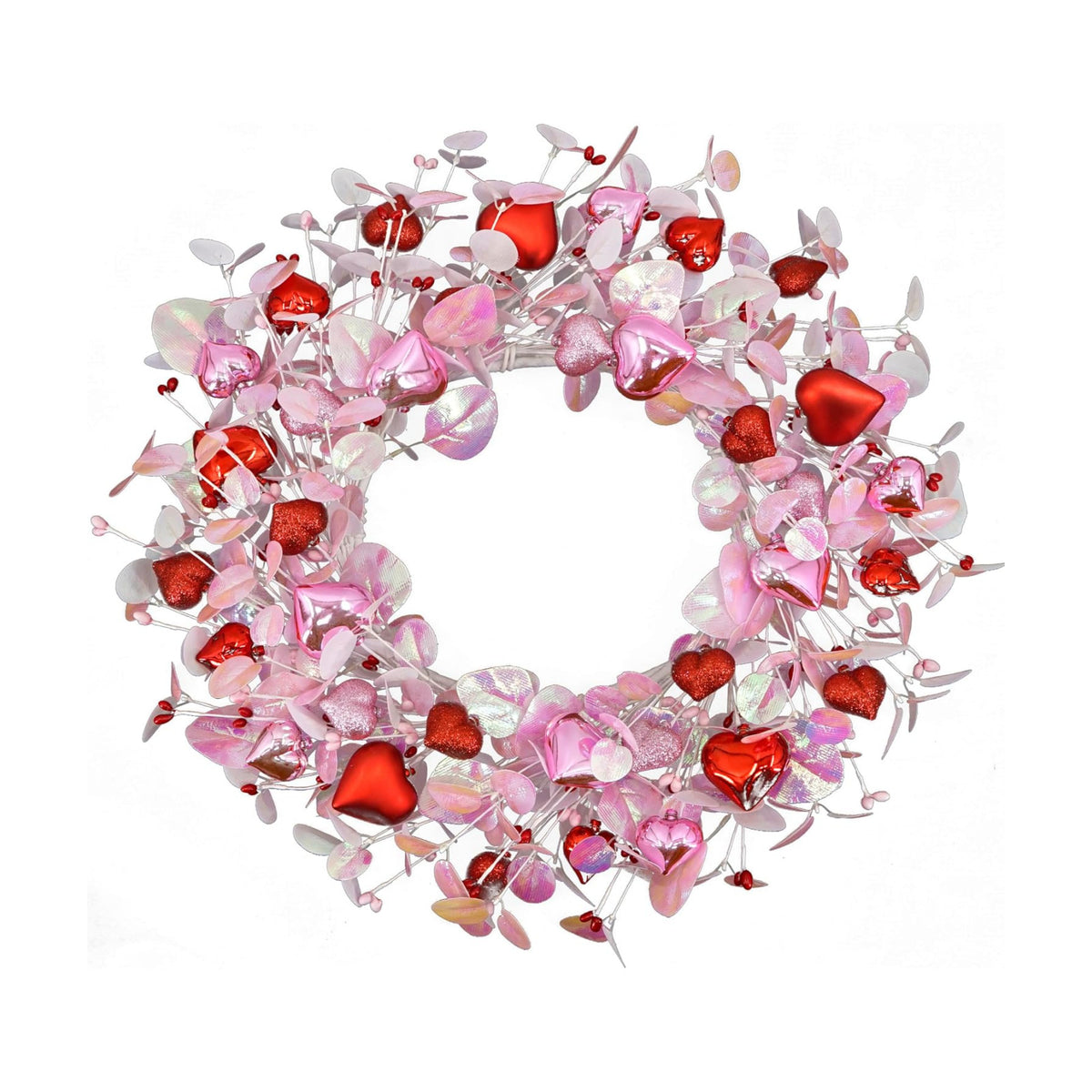 AMF0RESJ Valentine's Day Wreath for Front Door Valentine Wreath with Pink Eucalyptus Leaves,Pink and red Hearts for Indoor Outdoor Wedding Anniversary Party Home Wall Window Festival Decoration