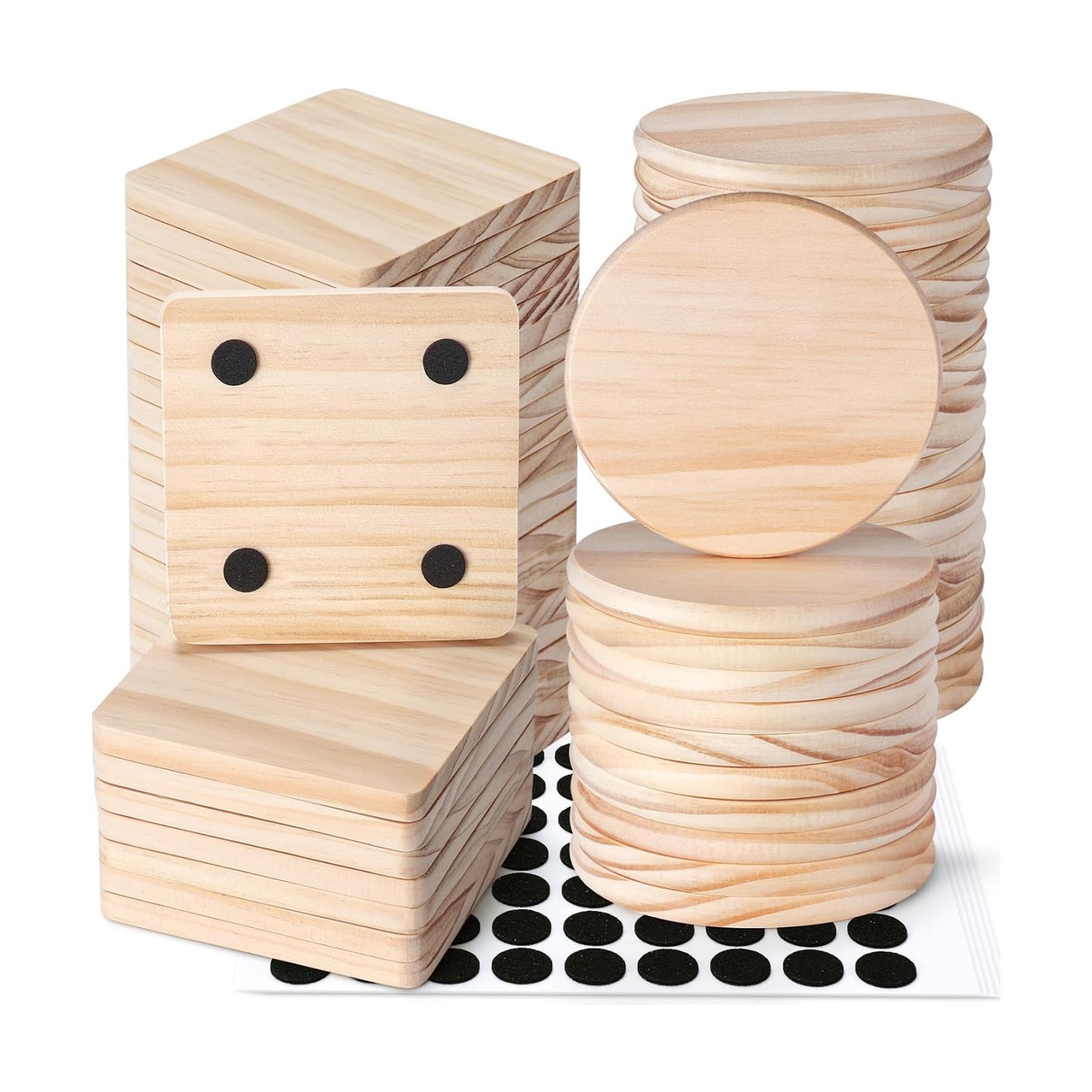 Unfinished Wood Coasters / Round&square / 4 Inch / Set of 60