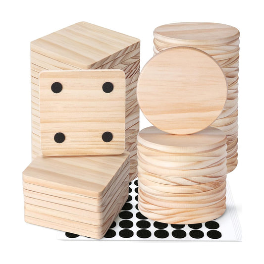 Unfinished Wood Coasters / Round&square / 4 Inch / Set of 60