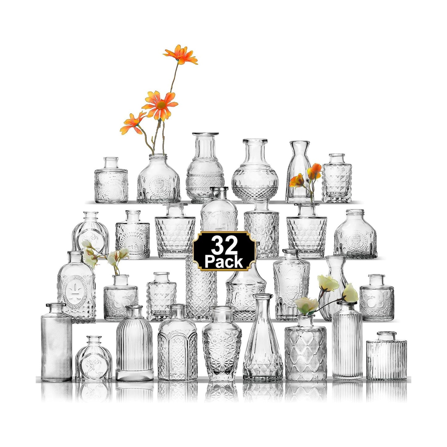 Glass Bud Vases Small Vases for Flowers / Clear / Set of 32