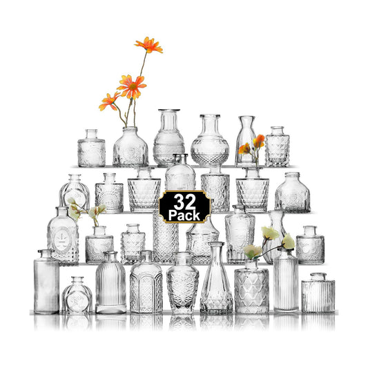 Glass Bud Vases Small Vases for Flowers / Clear / Set of 32