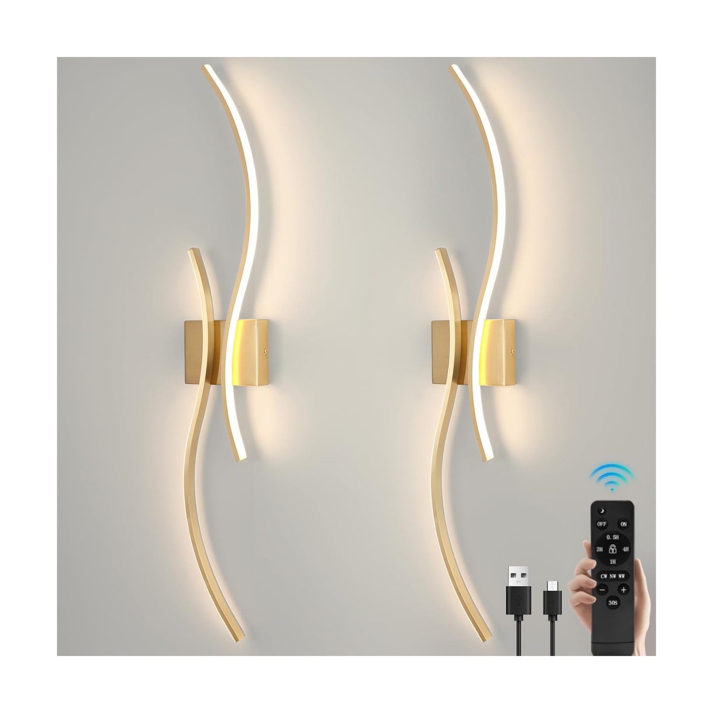 CANEOE Battery Operated Wall Sconces with Remote Control, Rechargeable Dimmable Touch Wall Sconces Set of Two