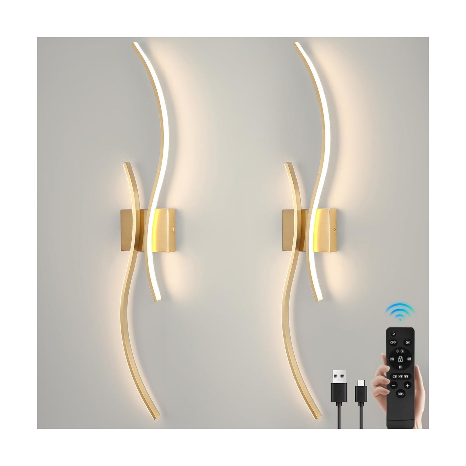 CANEOE Battery Operated Wall Sconces with Remote Control, Rechargeable Dimmable Touch Wall Sconces Set of Two
