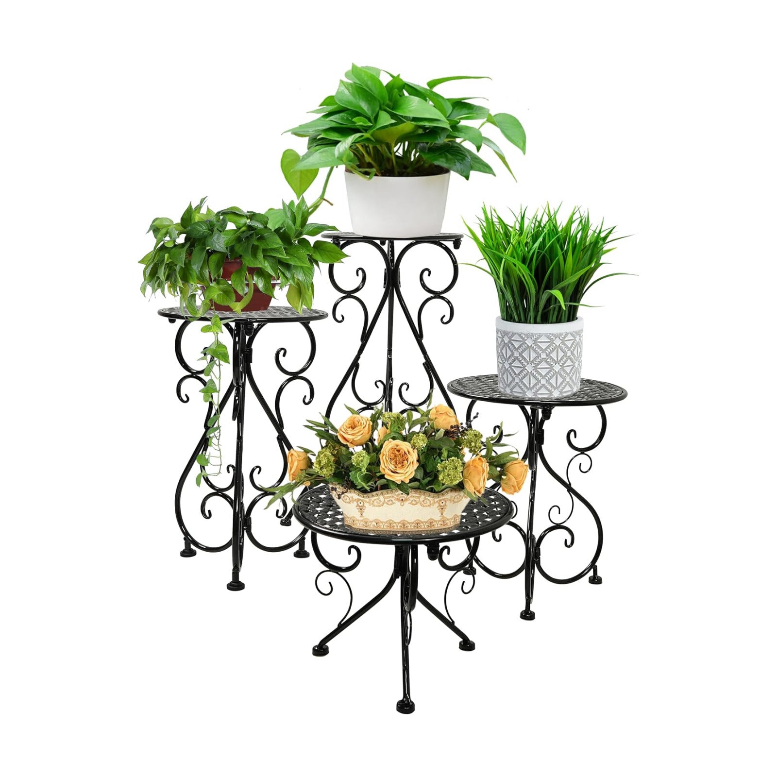 NAKUPE 4-Pack Metal Plant Stand for Indoor Outdoor, Heavy Duty Flower Pot Stands for Multiple Plants, Rustproof Iron