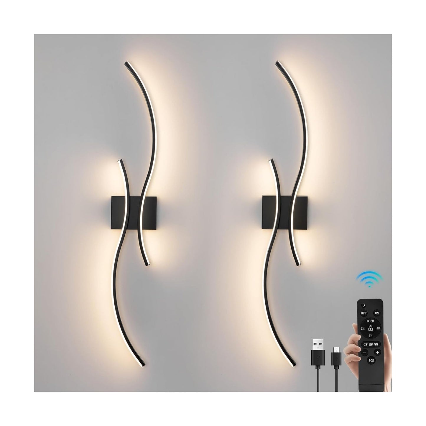 Battery Operated Wall Sconces Set of 2, Dimmable Rechargeable Battery Wall Light with Remote Control, 3000K-6500K LED