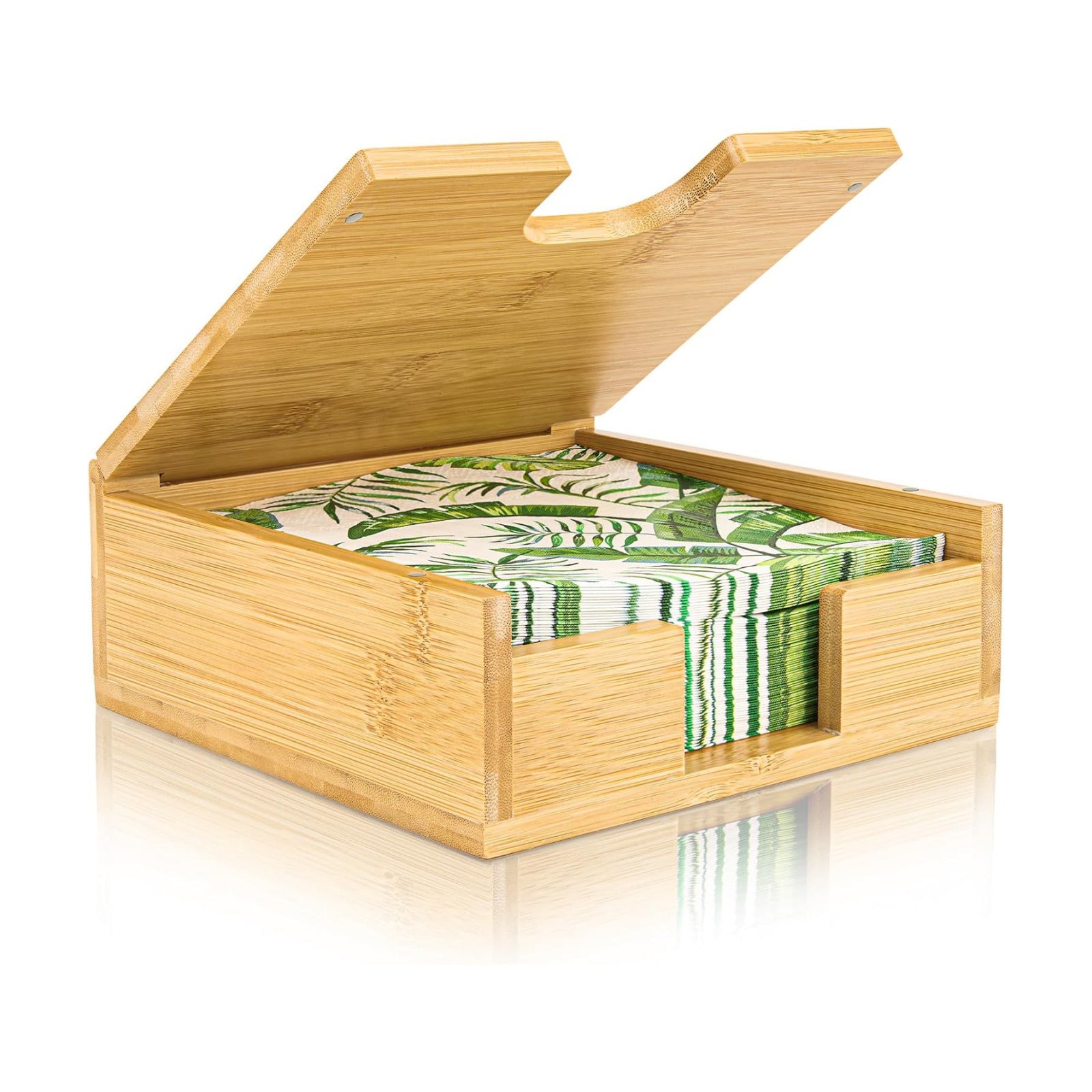 Large Modern Square Paper Napkin Holder for Dining Dinner Kitchen / Bamboo / 13 x 13
