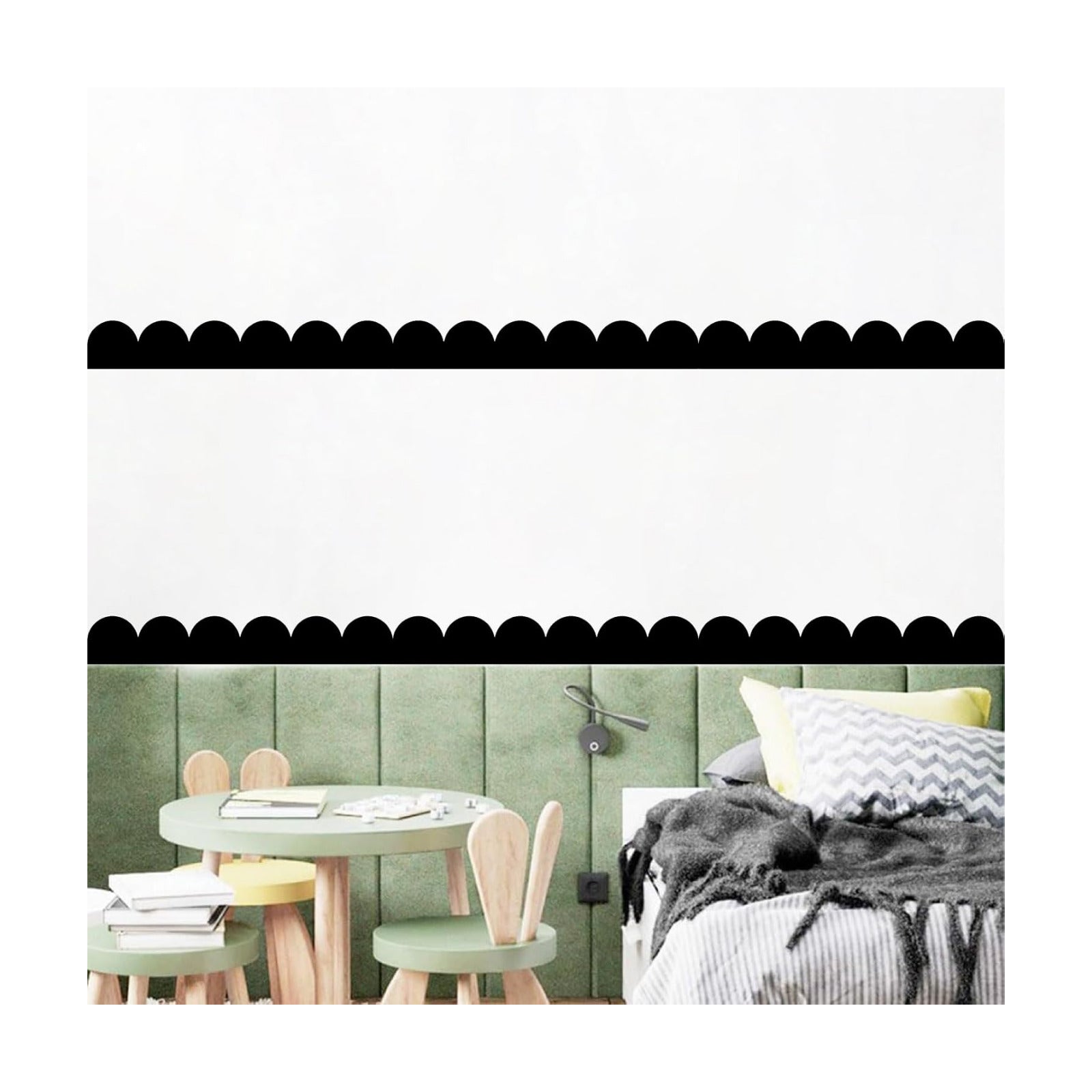Scallop Border Decals Scalloped Trim Peel and Stick Vinyl Black Wall Stickers Edge Scallop / Black A