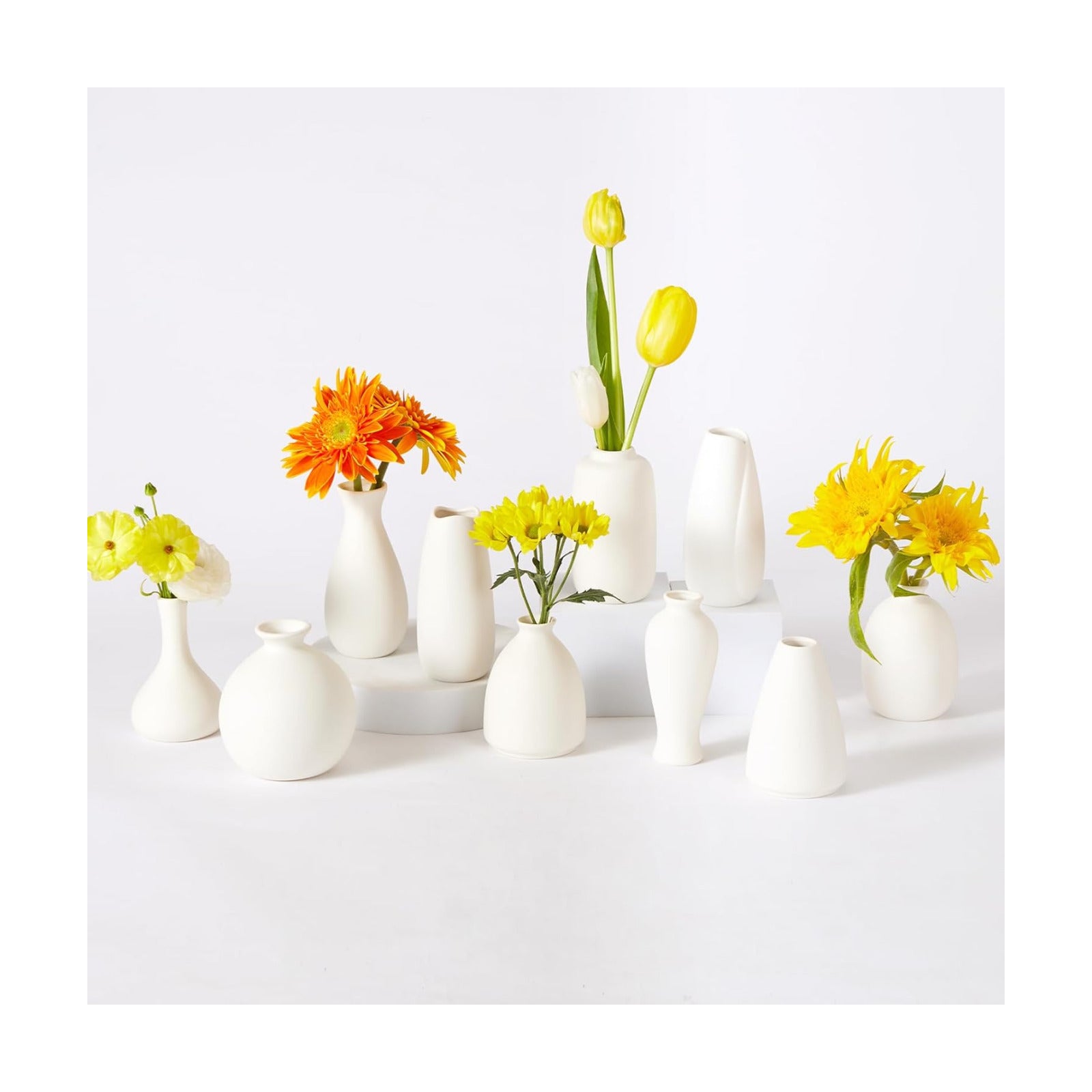 10pc Ceramic Bud Vases Set / White / 3 Inch / Set of 10
