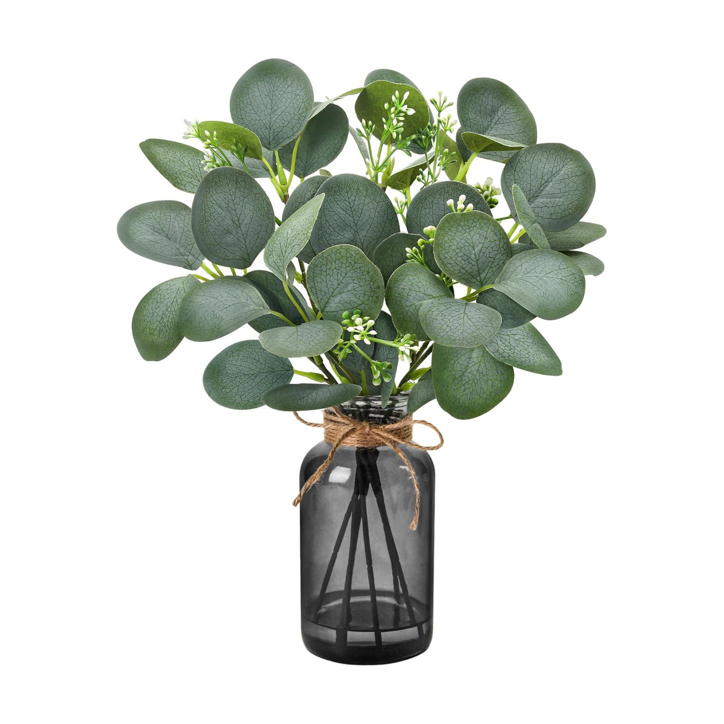 13.5" Fake Plants for Black Bathroom Decor Artificial Eucalyptus Stems in Black Glass Vase / Black-2
