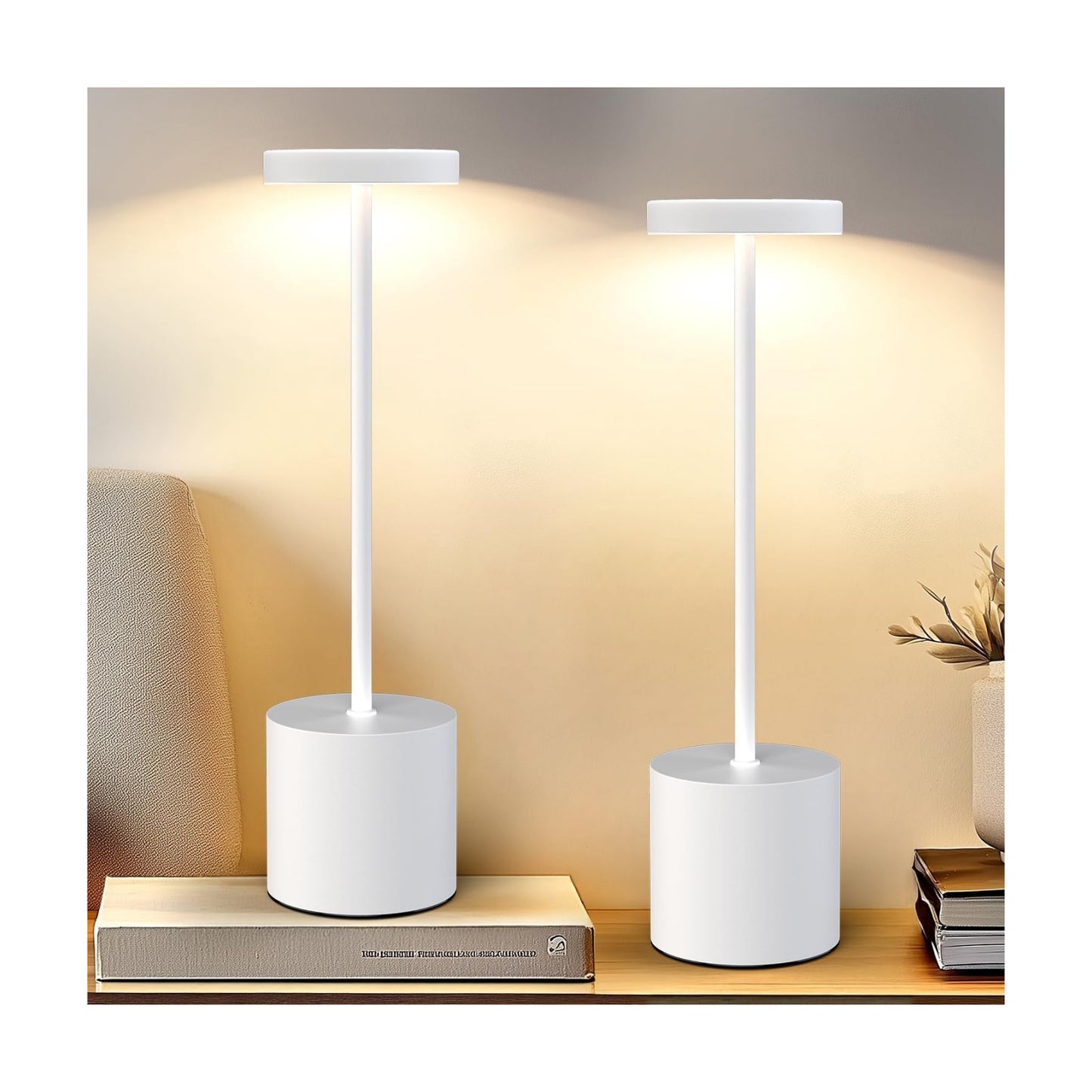 AUDLES White Cordless Table Lamp Set of 2, USB Rechargeable Touch Dimmable | Desk lamp with 3 color temperatures, touch