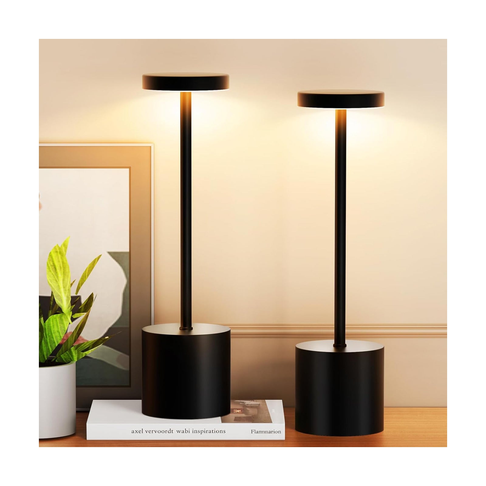 Cordless Table Lamp Set of 2, 5000mAh Rechargeable Lamp with Touch Control & Stepless Dimming, 3 Light Modes, IP54