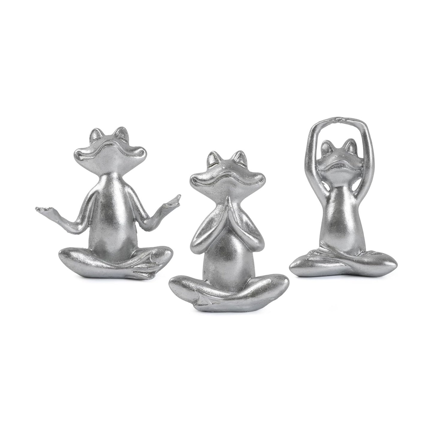 Silver Frog Figurines Yoga Decor -Frog Yoga Statues for Modern Living / Silver Frog-3 / Set of 3