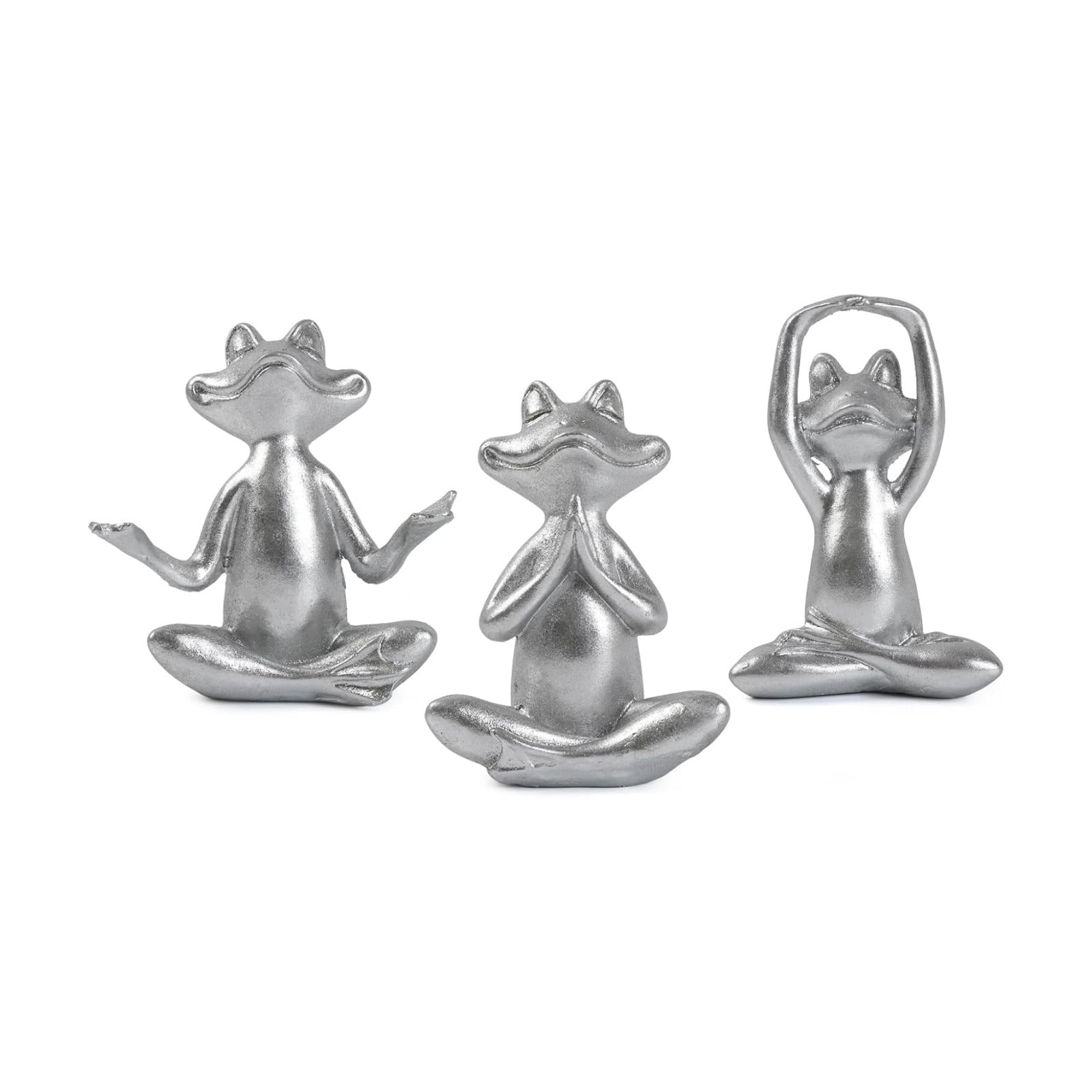 Silver Frog Figurines Yoga Decor -Frog Yoga Statues for Modern Living / Silver Frog-3 / Set of 3