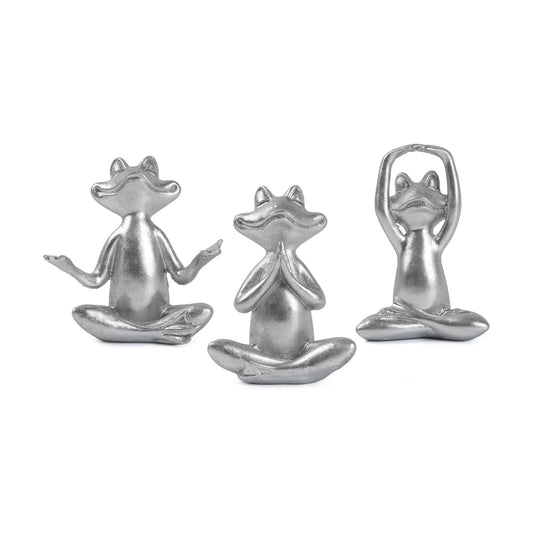 Silver Frog Figurines Yoga Decor -Frog Yoga Statues for Modern Living / Silver Frog-3 / Set of 3