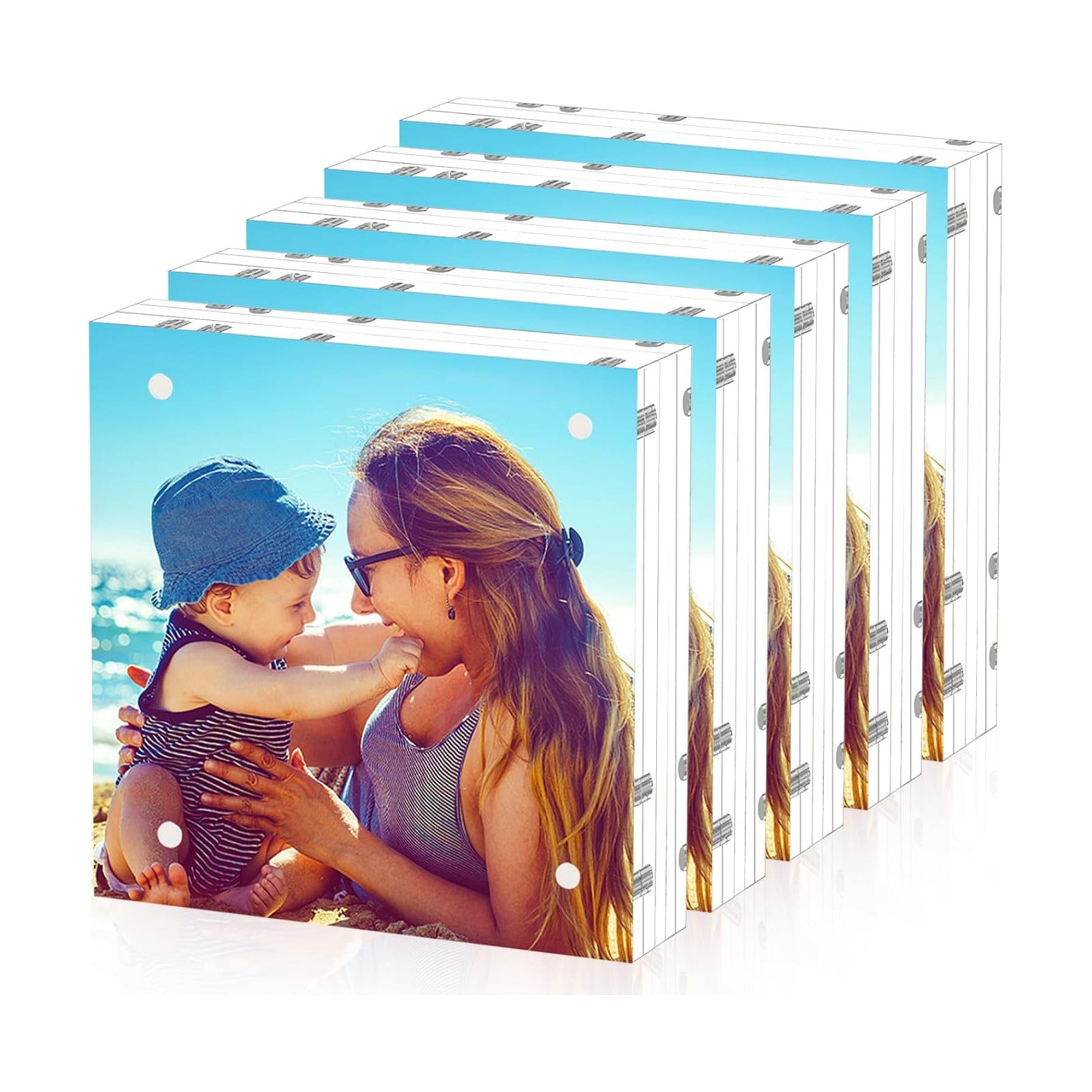 HELPLEX Acrylic Frame, 5 Pack 6x6 Acrylic Picture Frames, 24mm Thicker Square Frameless Clear Double Sided Magnetic