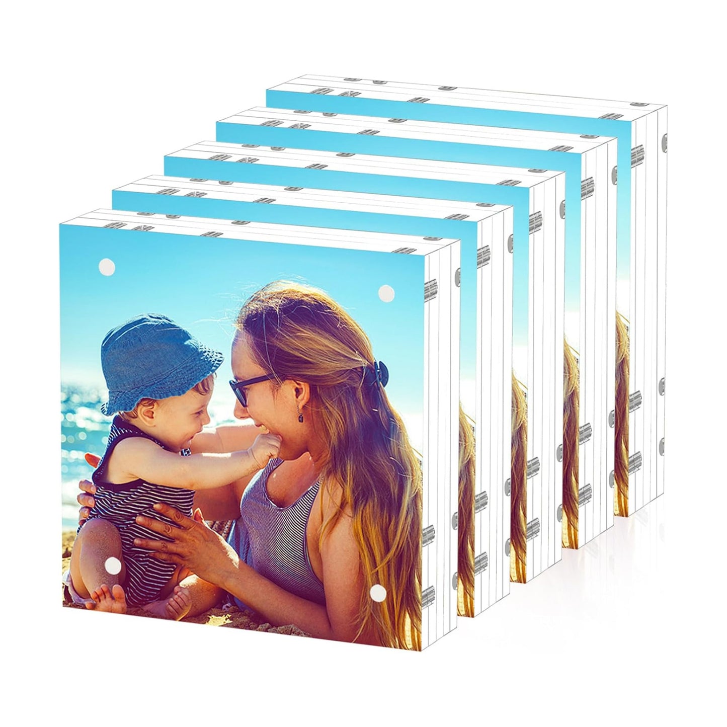 HELPLEX 5 Pack 8x8 Acrylic Picture Frames, 24mm Thicker Square Frameless Clear Frame Double Sided Magnetic Frame, Free