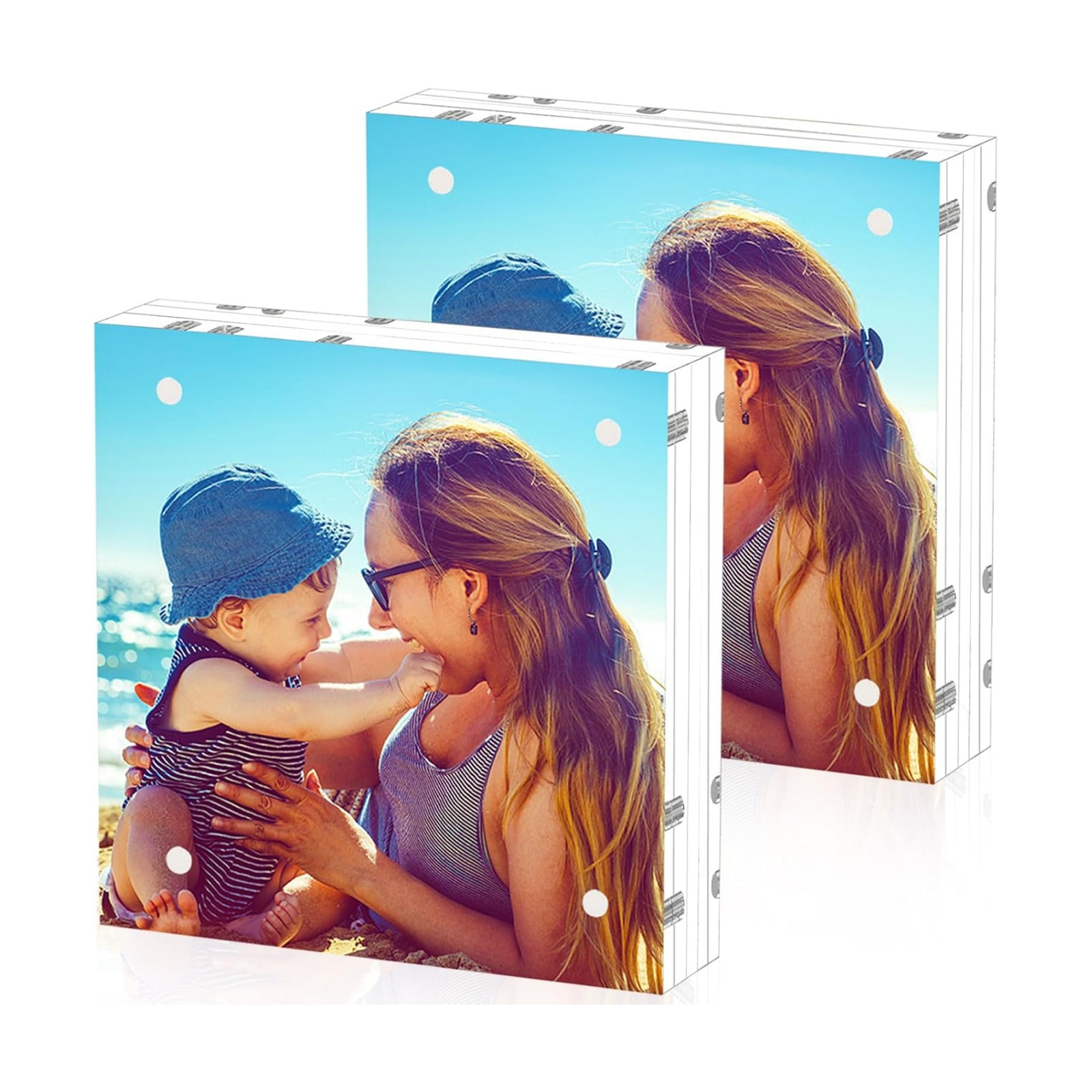 HELPLEX Acrylic Frame, 2 Pack 6x6 Acrylic Picture Frames, 24mm Thicker Square Frameless Clear Double Sided Magnetic