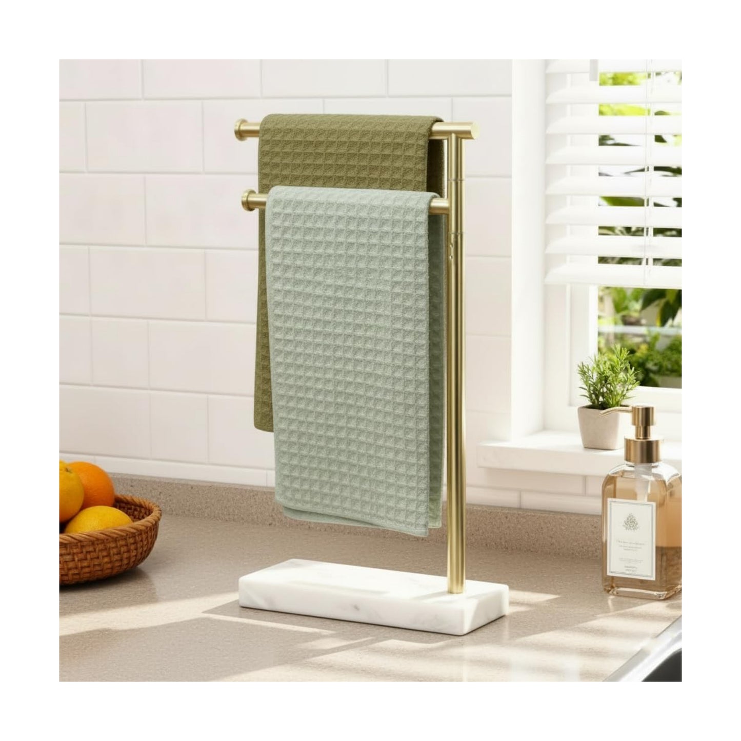 KES Gold Hand Towel Holder Stand for Bathroom, Countertop Towel Stand with Weighted Marble Base, 17.3" Standing Swivel