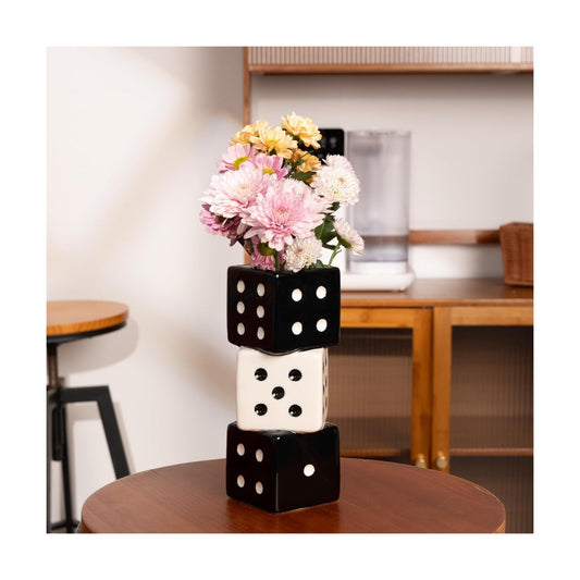 Unique Handmade Dice Vase / Black and White Dice Vase