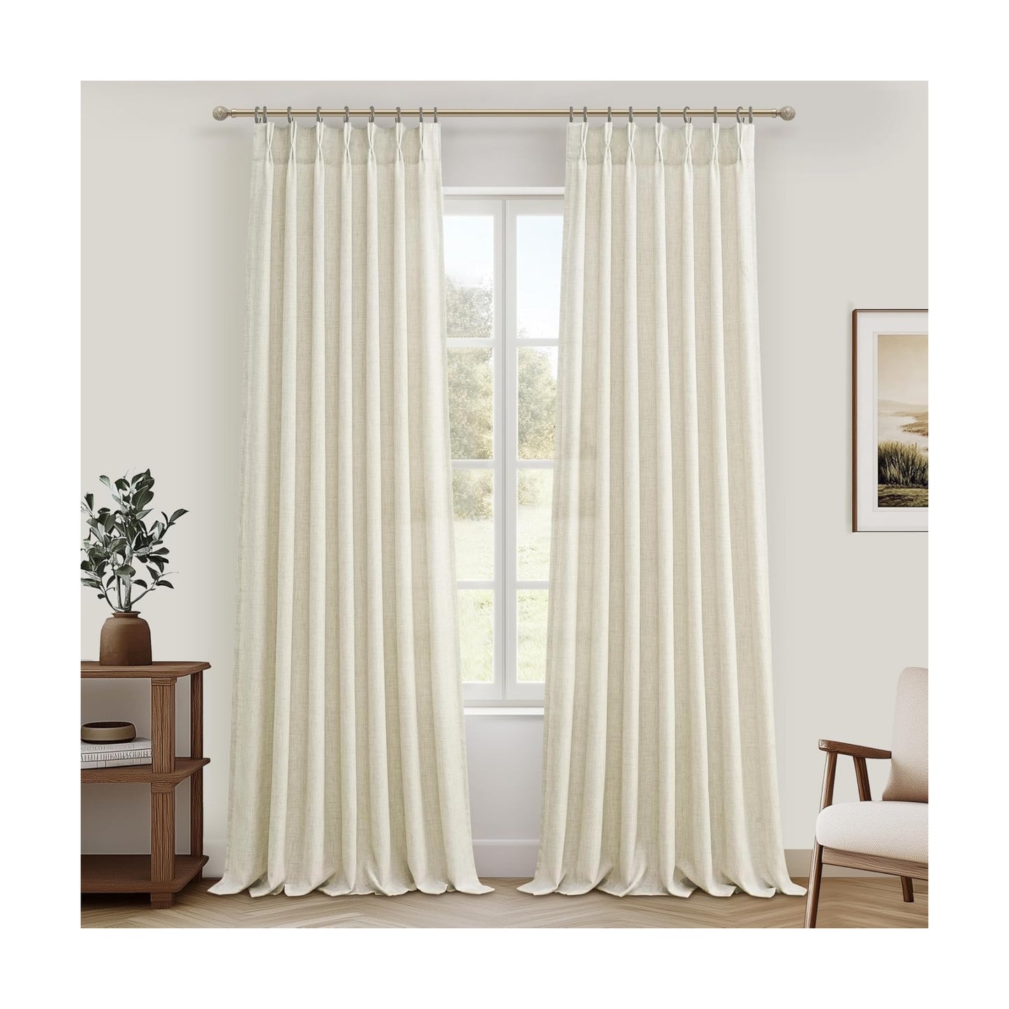 Extra Long Floor to Ceiling Drapes 108 Inches Long 2 Panels Set for Sliding Glass Door, Pinch Pleat Cream Sheer Curtain