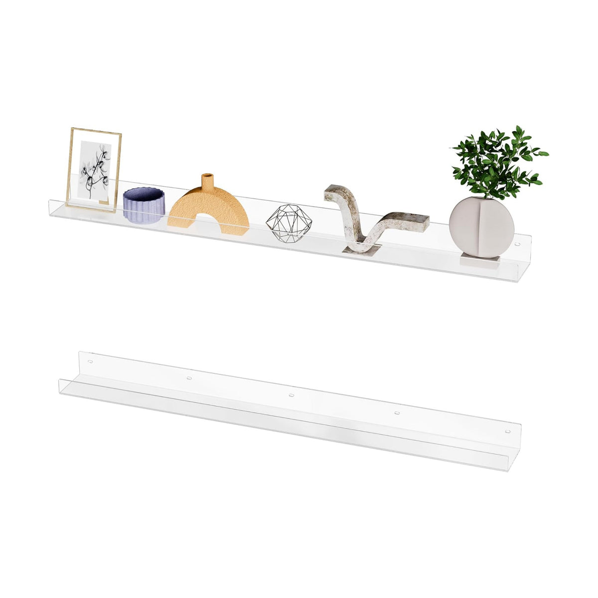 36'' Clear Acrylic Wall Long Shelf 2 Pack, Acrylic Floating Book Shelves, Wall Mounting Invisible Ledge Book Shelf