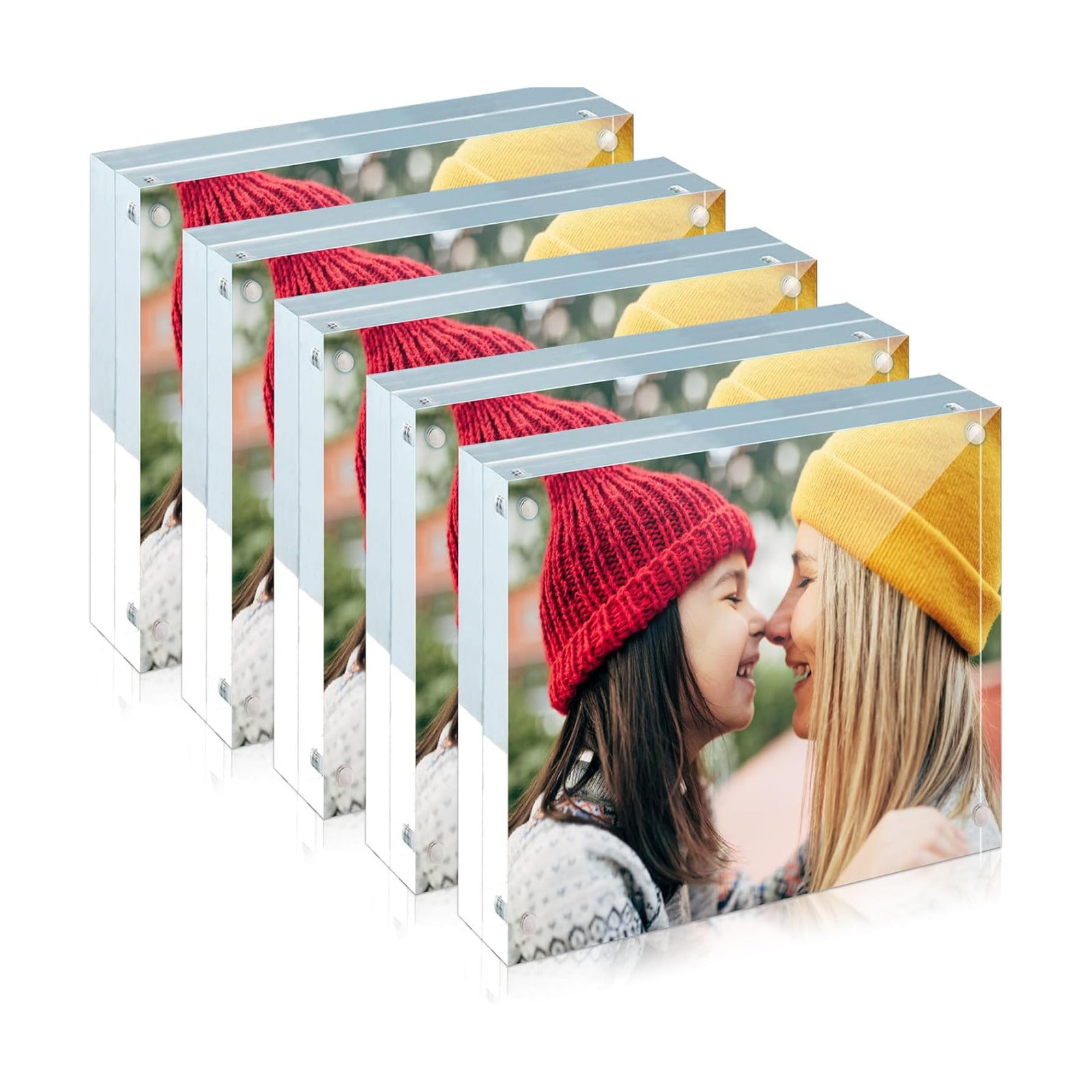ILYXY 5 Pack Acrylic Frame 8x8, 20% Thicker, 24mm Thick Frameless Clear Square Picture Frame, Double Sided Magnetic