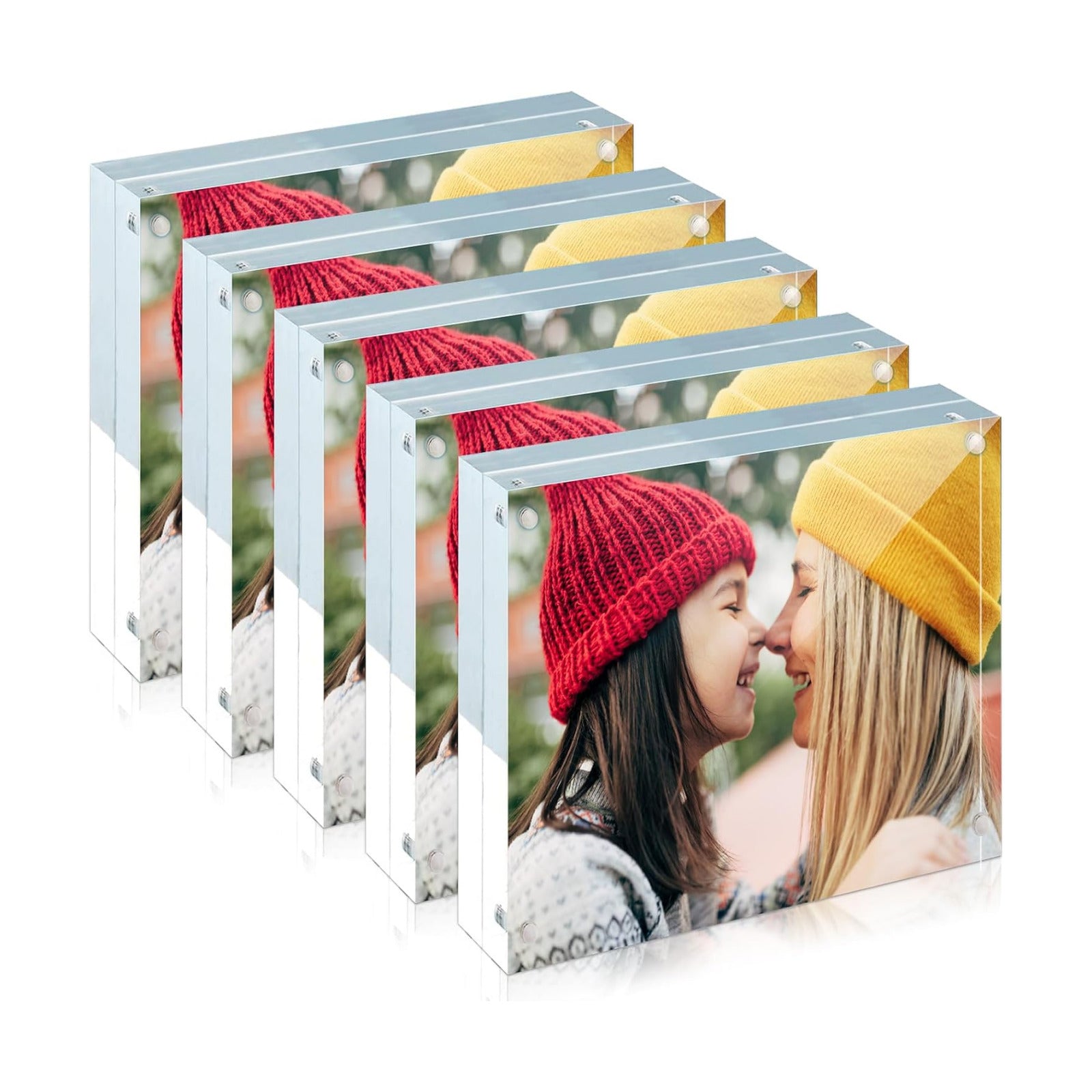 ILYXY 5 Pack Acrylic Frame 6x6, 20% Thicker, 24mm Thick Frameless Clear Square Picture Frame, Double Sided Magnetic