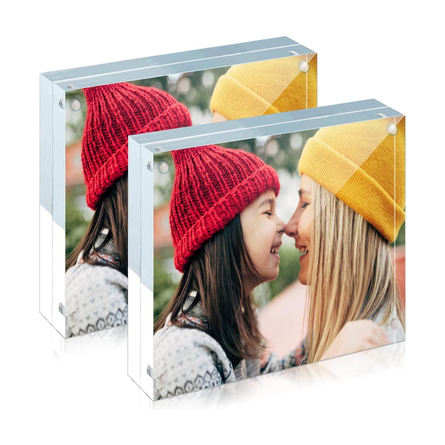 ILYXY 2 Pack Acrylic Frame 8x8, 20% Thicker, 24mm Thick Frameless Clear Square Picture Frame, Double Sided Magnetic