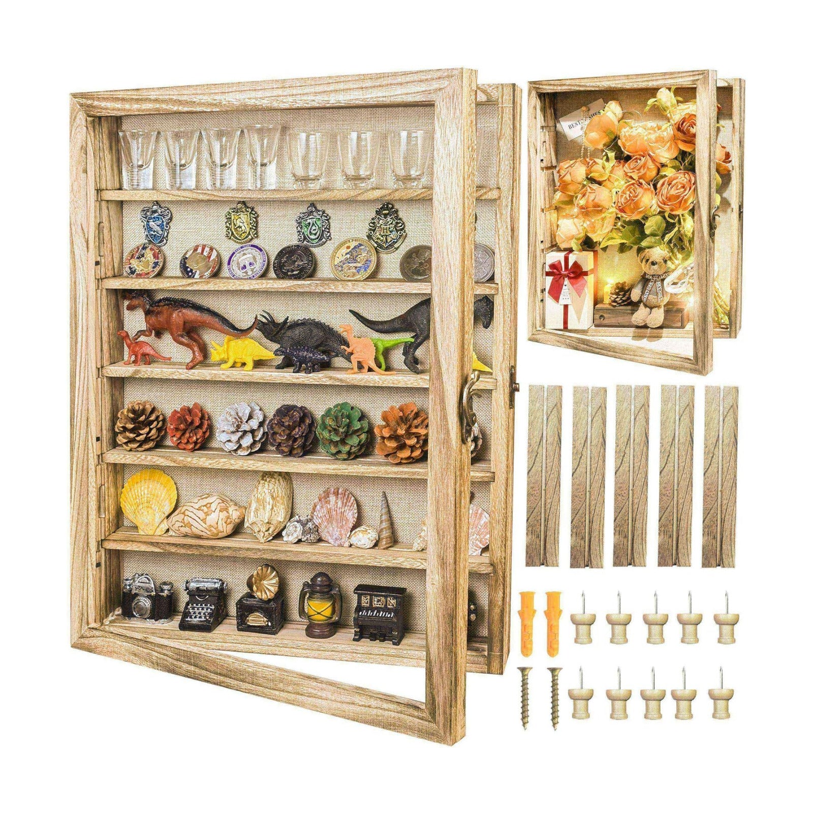 Original Wood Shadow Box Frame 16x20 Shadow Box with Shelves 2.6" Interior Depth Memorial Shadow Box with Linen Back