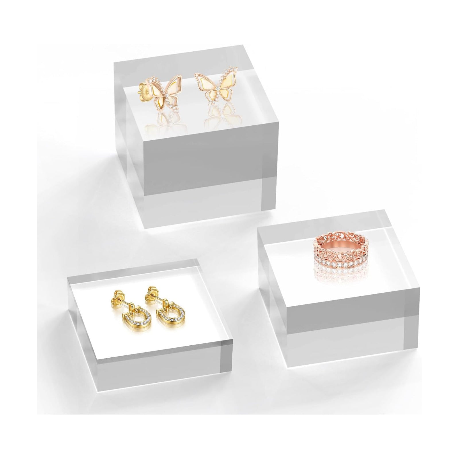 Acrylic Base Stand Acrylic Blocks for Display Trophy Base Square Cube / Clear / 3 x 3 / Set of 3
