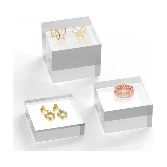 Acrylic Base Stand Acrylic Blocks for Display Trophy Base Square Cube / Clear / 3 x 3 / Set of 3