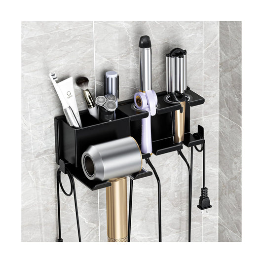 Hair Dryer Holder, Hair Tool Organizer Wall Mount, Adhesive or Drill, Black | Blow Dryer Holder for Dryer Hook
