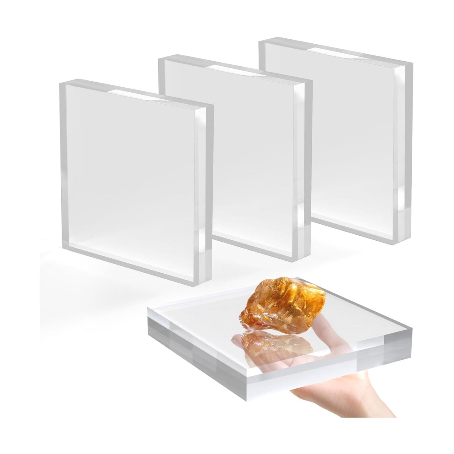 SAMYUCHO 4 Pcs 6 X 6 X 1 Inch Acrylic Blocks, Clear Square Acrylic Base | DIY Decoration for Drawing or Laser