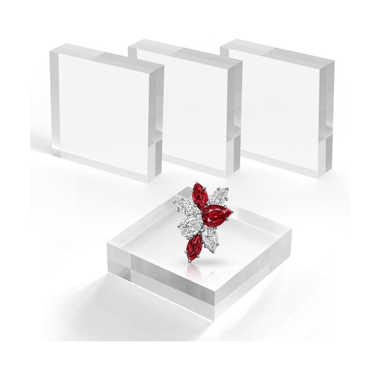 Acrylic Base Stand Acrylic Blocks for Display Polished Block Square / 4 x 4 x 1 / Clear / Set of 4