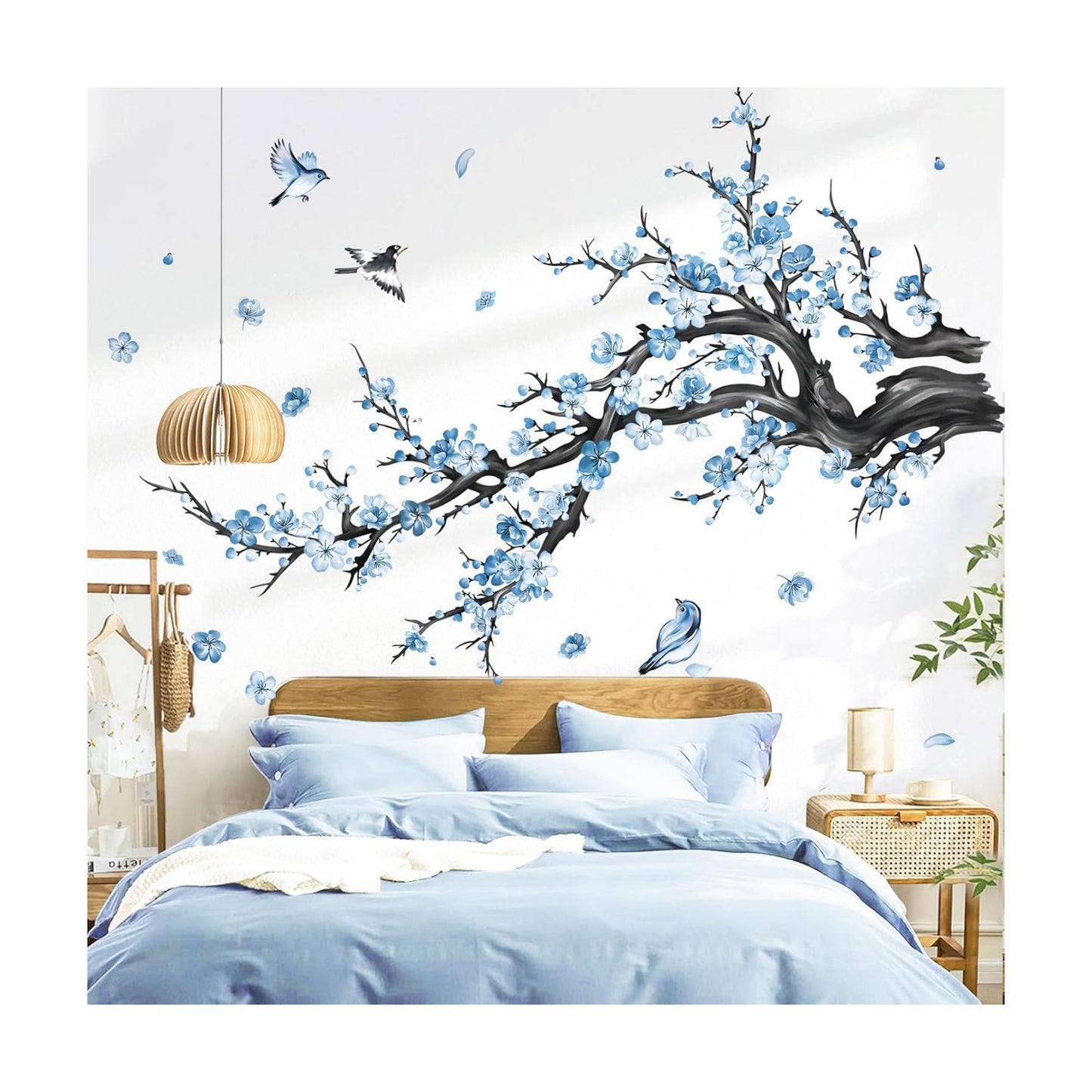 Branch Wall Decals Watercolor Blossom Floral Tree Branches Wall Stickers Living Room / Blue Flower