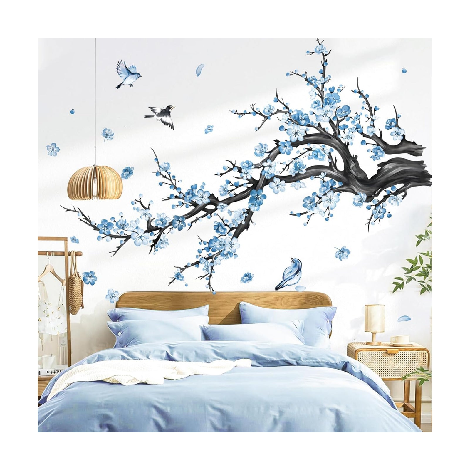 Branch Wall Decals Watercolor Blossom Floral Tree Branches Wall Stickers Living Room / Blue Flower