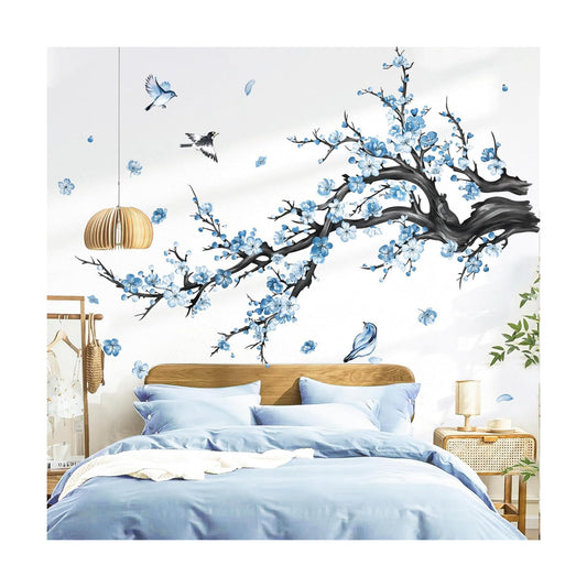 Branch Wall Decals Watercolor Blossom Floral Tree Branches Wall Stickers Living Room / Blue Flower