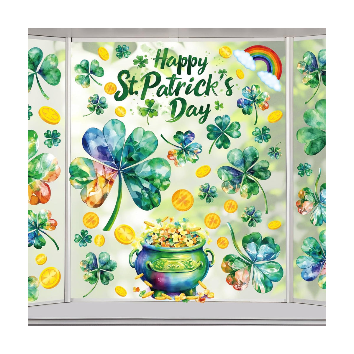 St Patricks Day Window Clings for Glass Windows Clover Shamrock Decorations