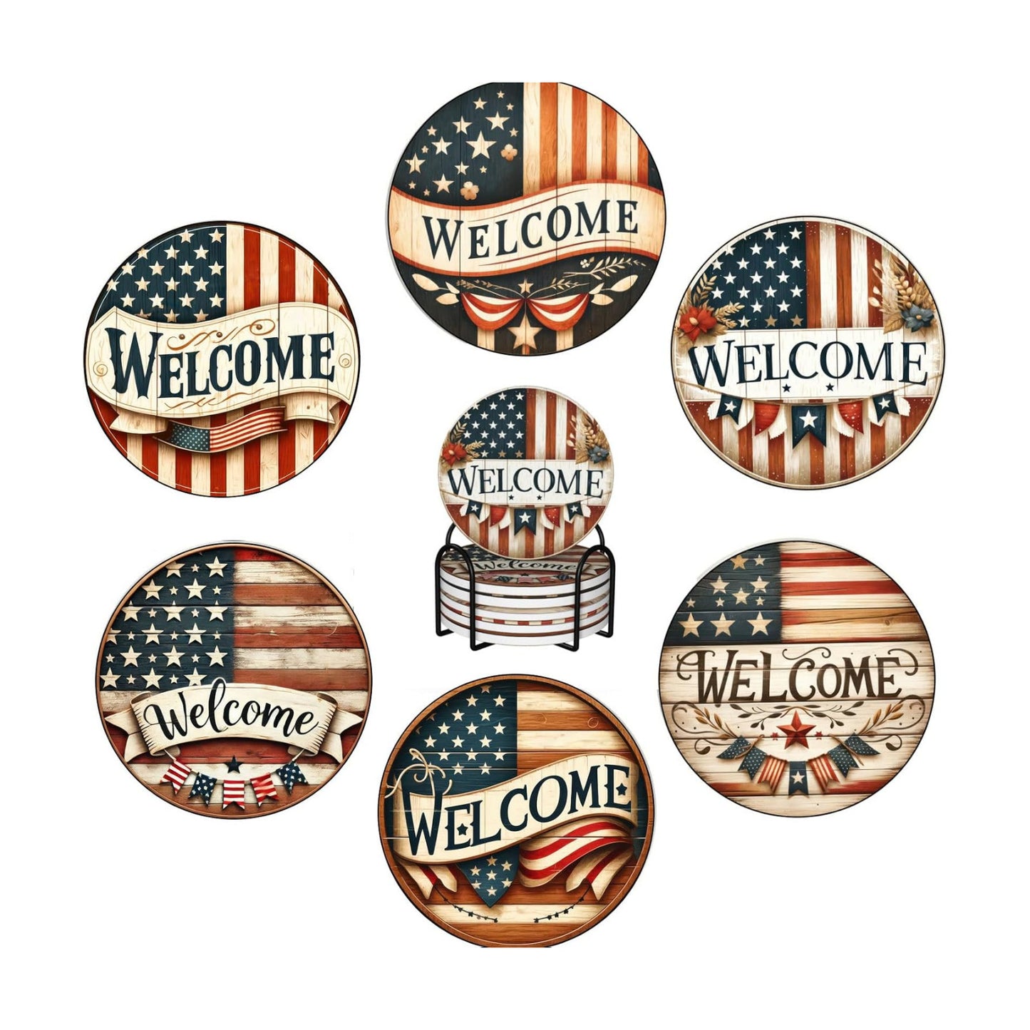 Holder / USA Flag Ceramic Drink Coaster / American Flag / Set of 6