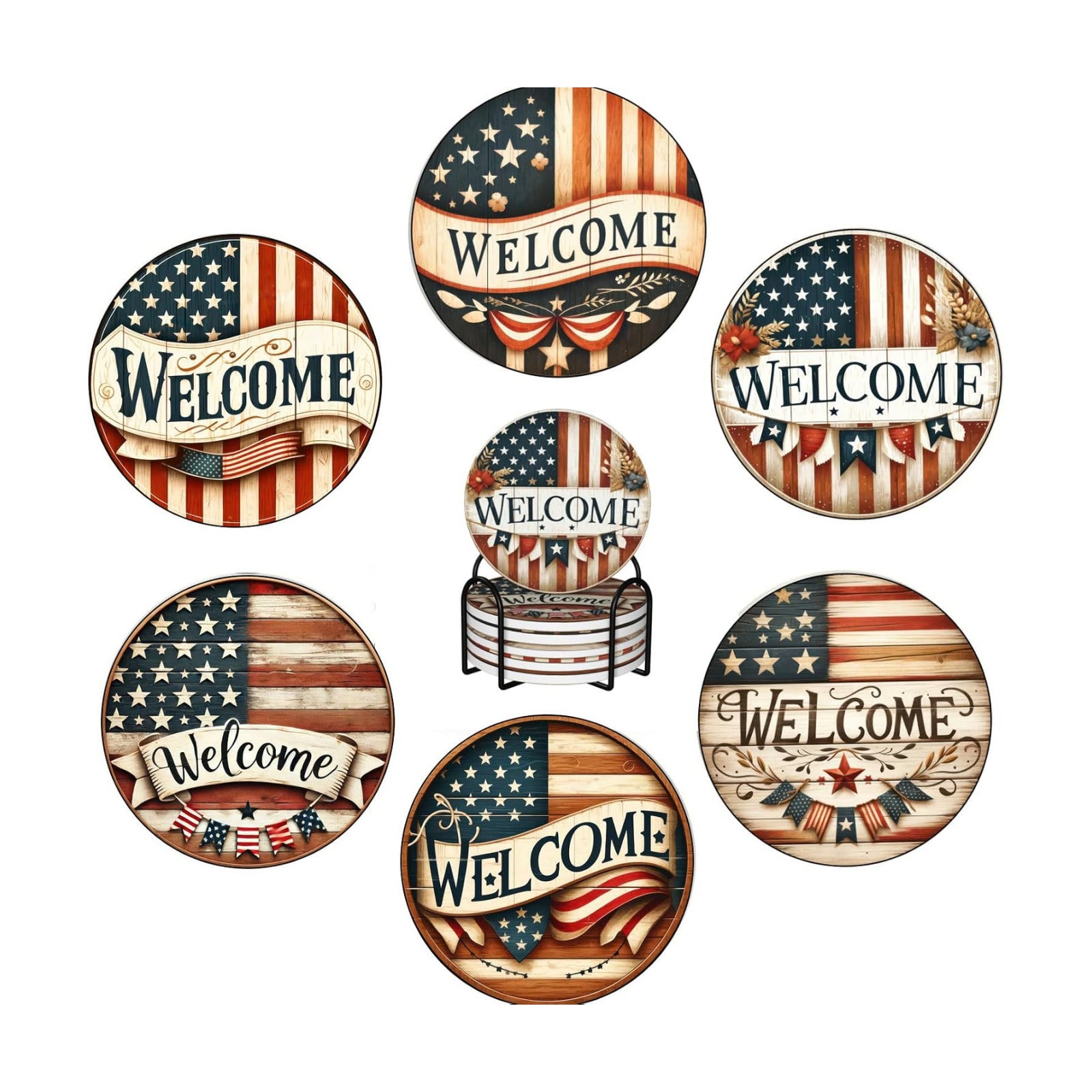 Holder / USA Flag Ceramic Drink Coaster / American Flag / Set of 6