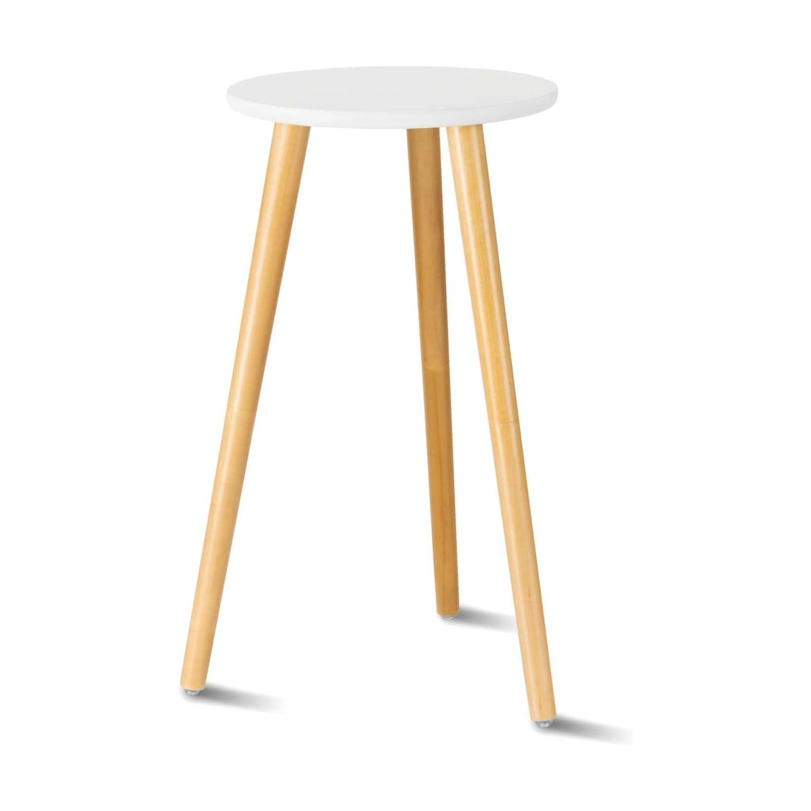 Indoor Plant Stand - Mid Century Wooden Plant Table, Tall Holder for Flower Pots, Small Round End Table (A3-White