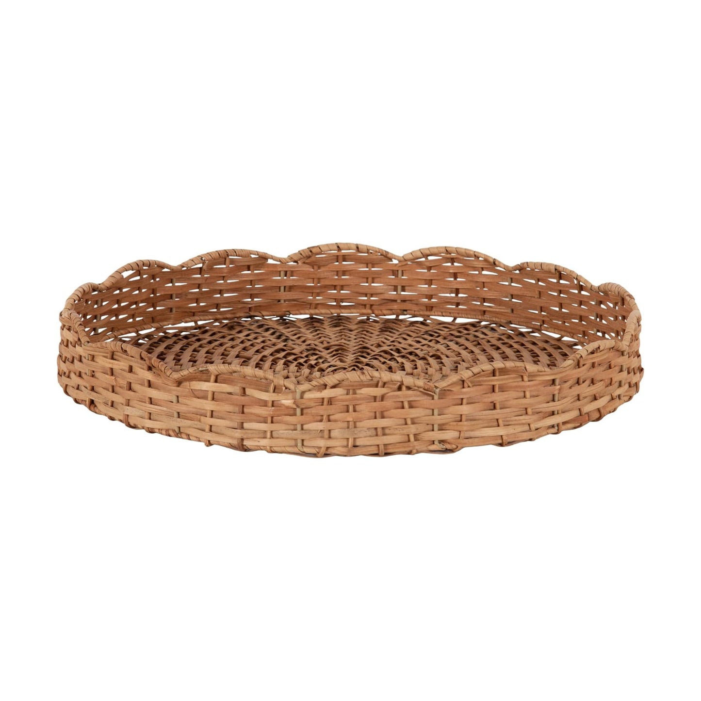 Wavley Modern Round Scalloped Woven Rattan Tray / Natural / 18 Inch