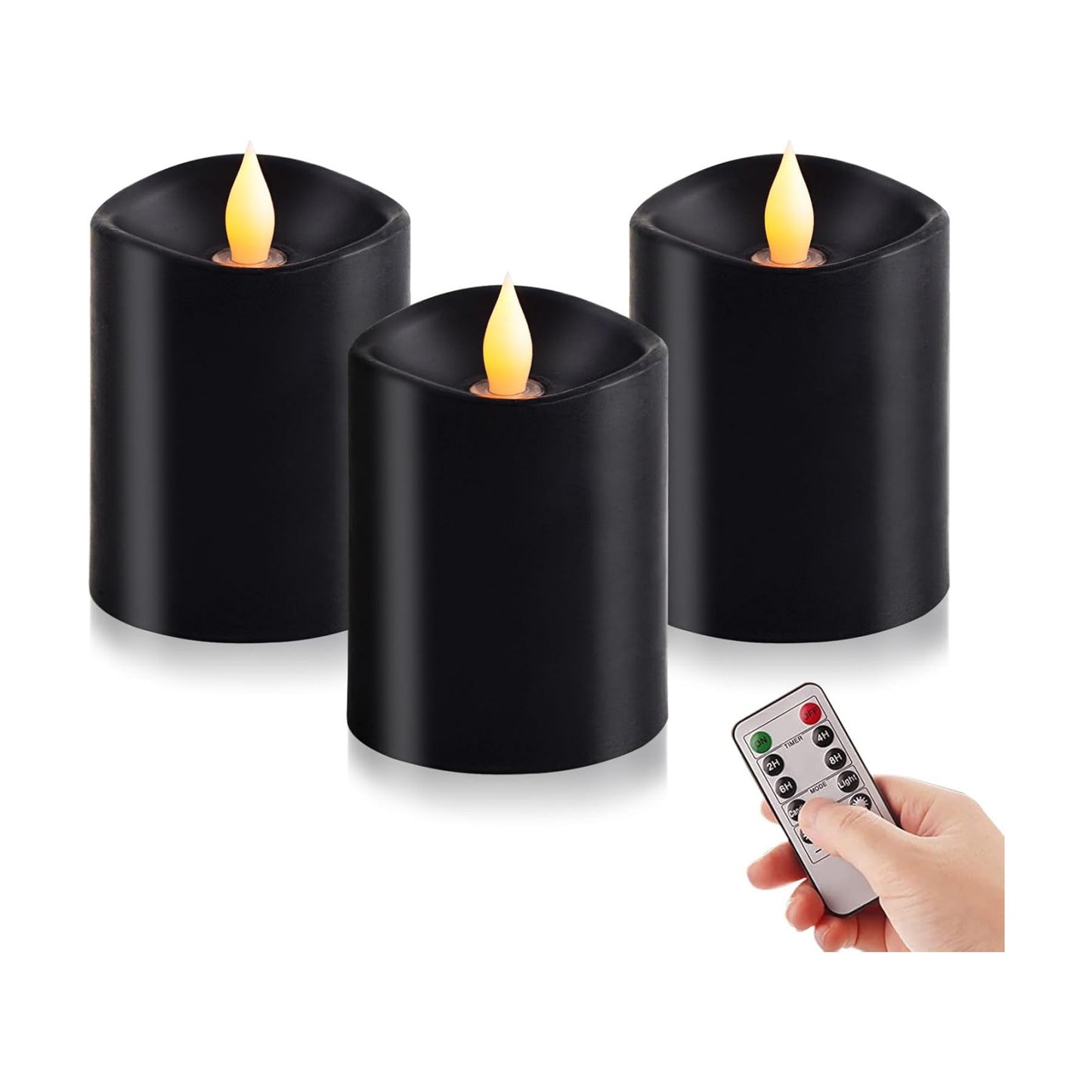 3x4 Flickering Flameless Candles Set of 3, 2AA Battery Life 600 Hours Battery Candles Flickering with Timer,4 inch