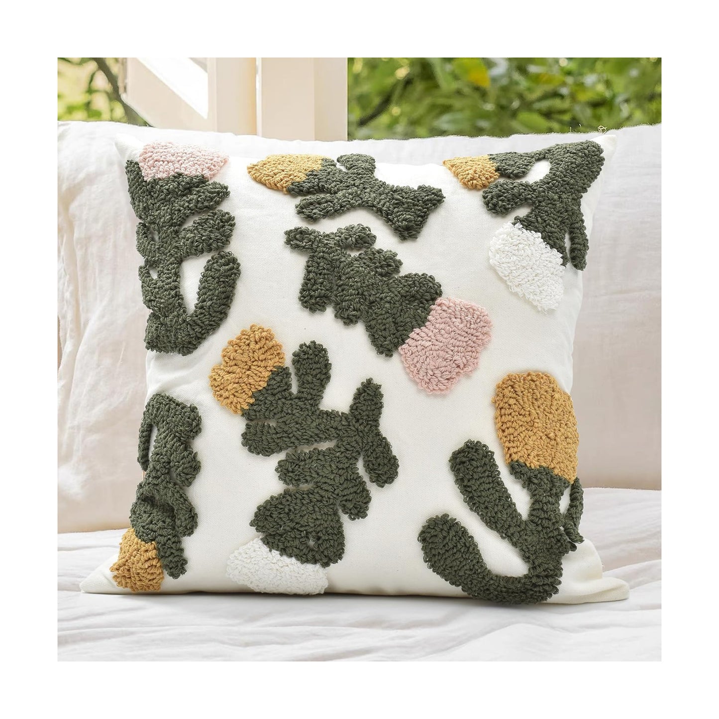 Boho Pillow Covers Boho Tufted Throw Pillow Covers Decorative Tassels / Boho Floral Pink / 18 x 18
