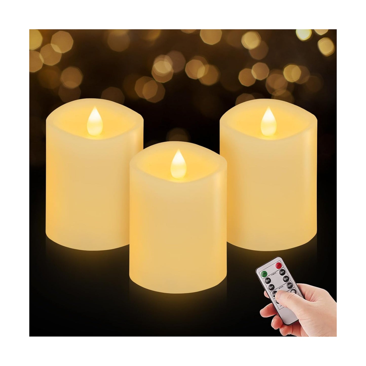 3″x4″ Flickering Flameless Candles Set of 3, 2AA Battery Life 600 Hours Battery Candles Flickering with Timer,4 inch