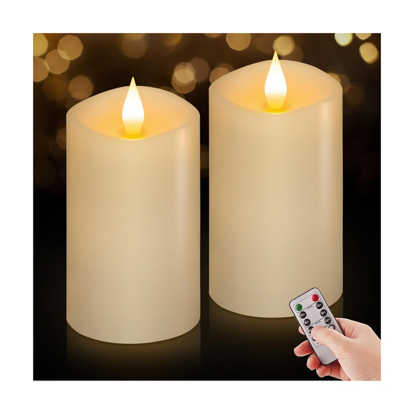 3" x 5" Flameless Candles Set of 2, 2AA Battery Life 600 Hours Battery Candles Flickering with Timer, 5 inch Flameless