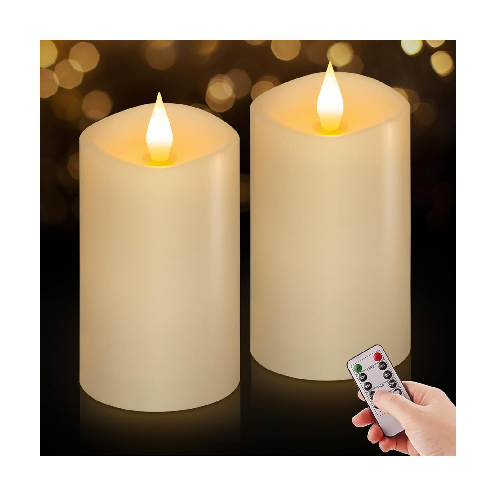 3" x 5" Flameless Candles Set of 2, 2AA Battery Life 600 Hours Battery Candles Flickering with Timer, 5 inch Flameless