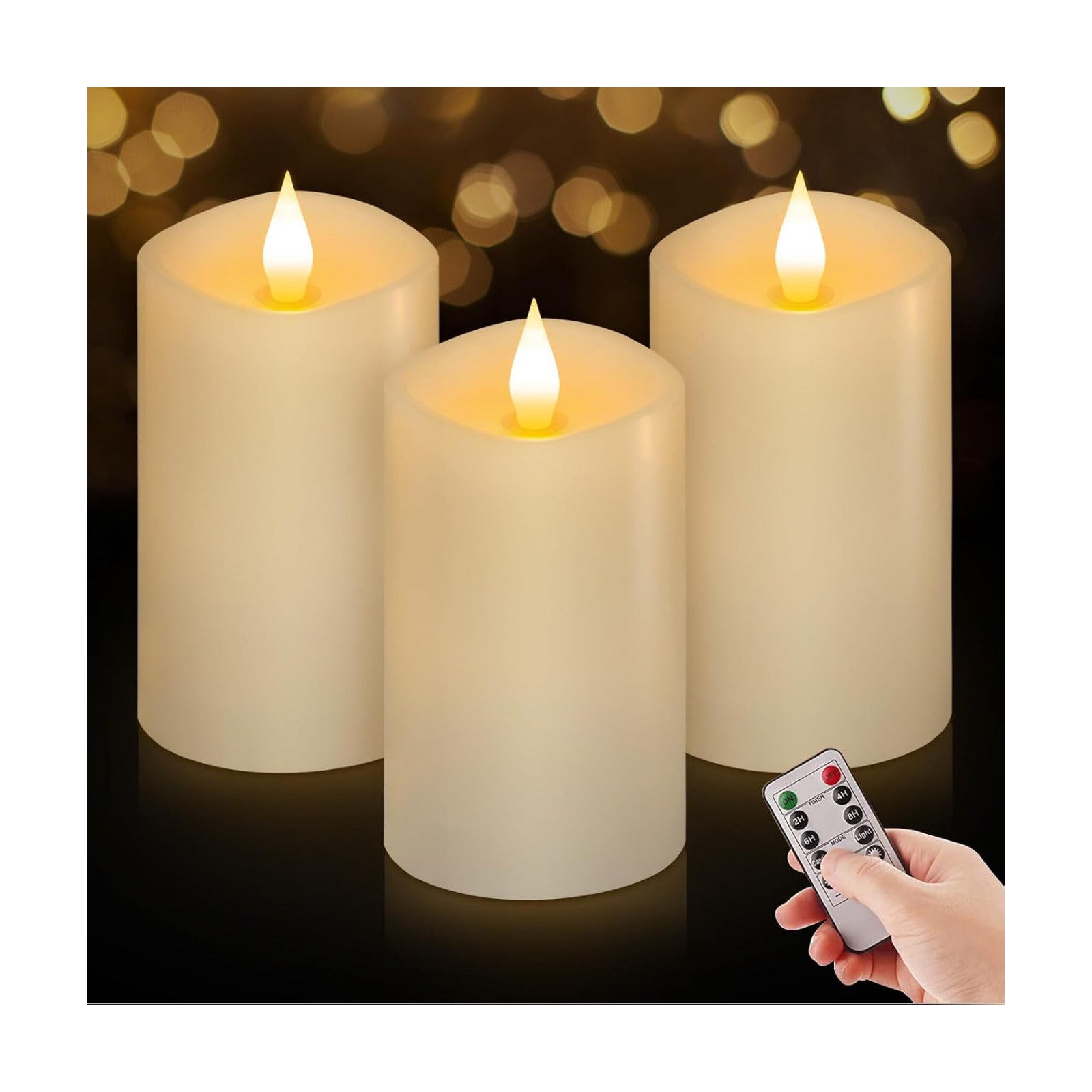 3" x 5" White Flameless Candles Set of 3, 2AA Battery Life 600 Hours Battery Candles Flickering with Timer, 5 inch